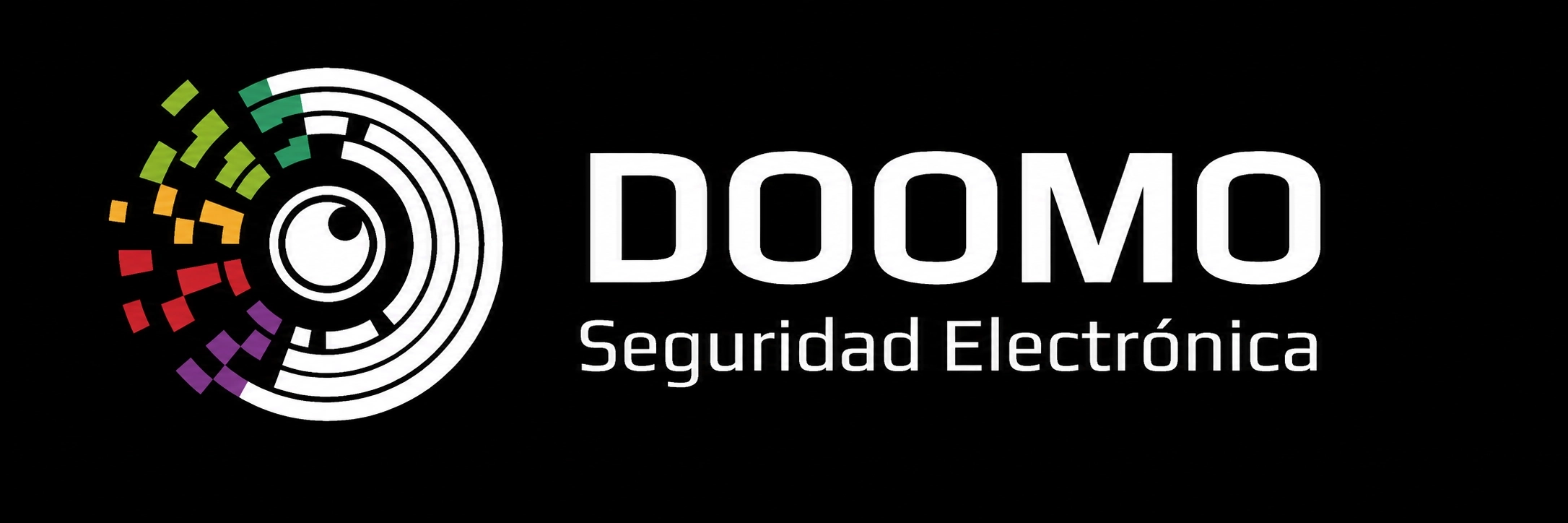 Logo de Doomo Seguridad Electrónica en versión negativa, empresa de cámaras de seguridad, alarmas Hikvision e instalación de sistemas de seguridad en Villa María, Córdoba