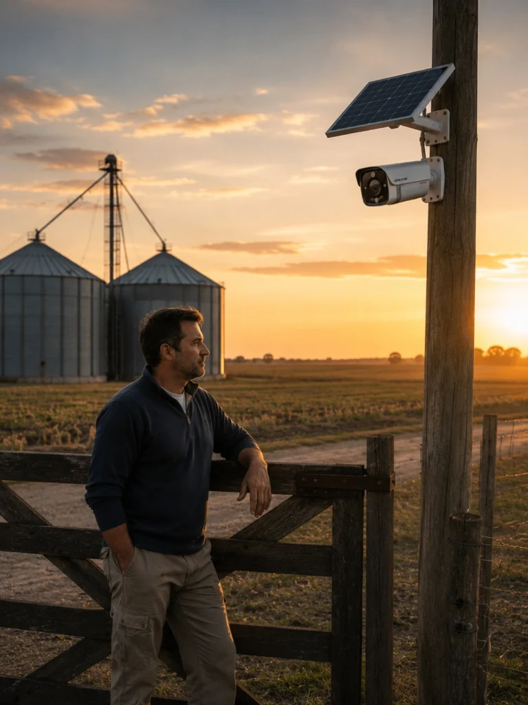 Cámara de seguridad solar en un campo rural de Oncativo, Córdoba