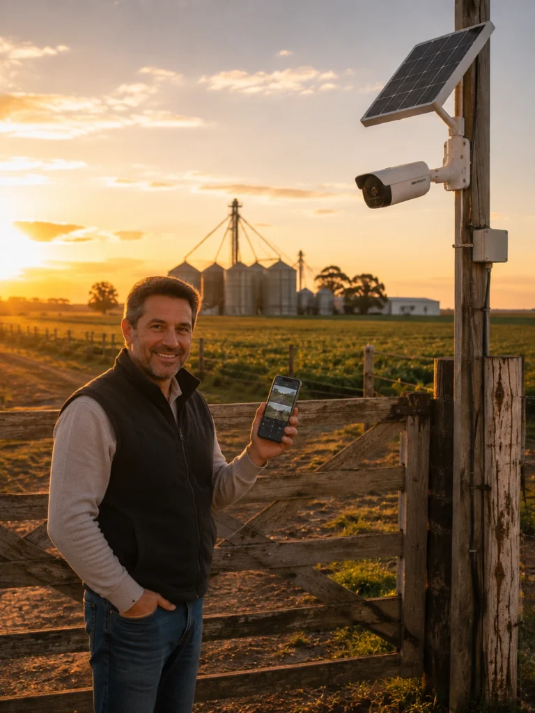 Cámara de seguridad solar instalada en un establecimiento rural de Marcos Juárez