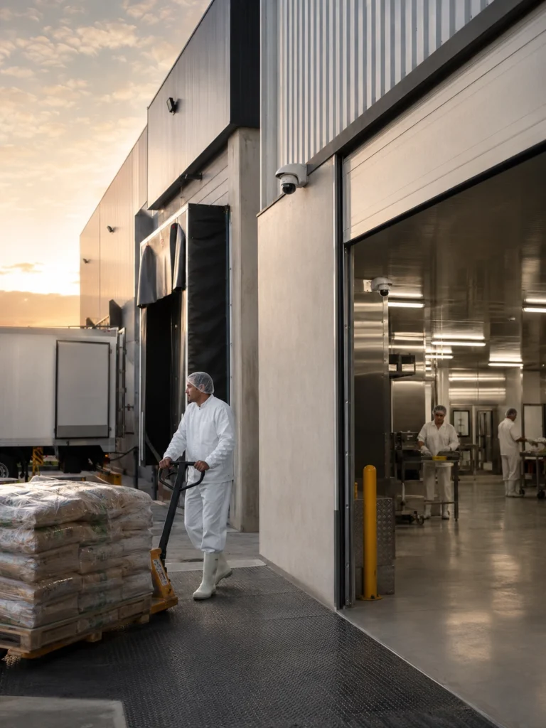Planta alimentaria con cámaras de seguridad instaladas en accesos, producción y áreas de carga en Villa María.